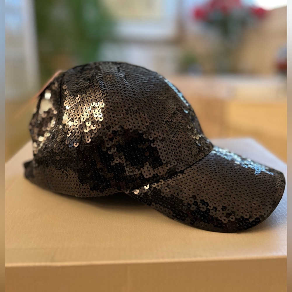 Sophia Collection Black Sequined BallCap! New, Elastic Ponytail Vent. Glam, Fun! - Picture 2 of 6